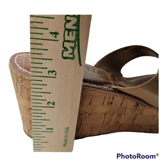 Sam Edelman Wedge Sandals Womens Size 9.5 M Romy Patent Leather Tan Flip Flop - Picture 10 of 12